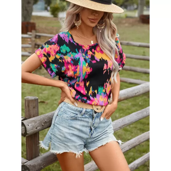 Floerns Women's Short Sleeve Business Casual Tops Graphic Print Office Work Blouse Tops