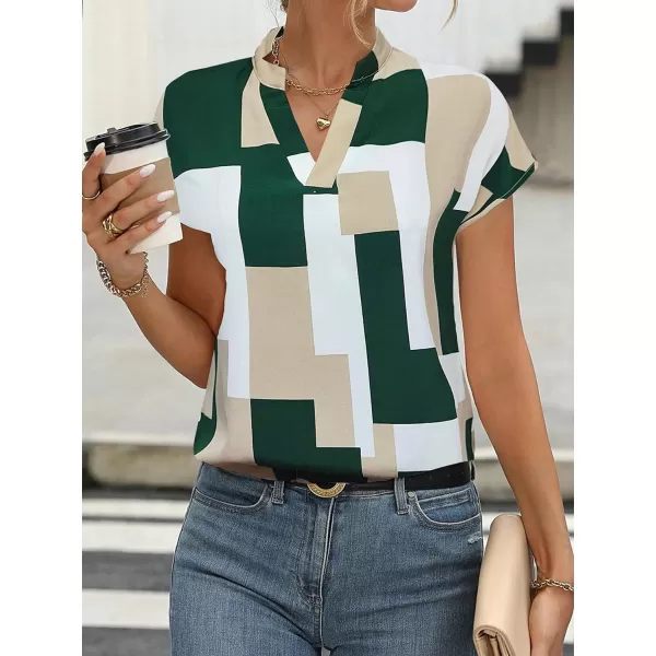 Floerns Women's Short Sleeve Business Casual Tops Graphic Print Office Work Blouse Tops