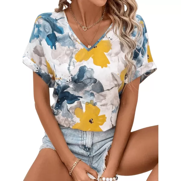 Floerns Women's Short Sleeve Business Casual Tops Graphic Print Office Work Blouse Tops