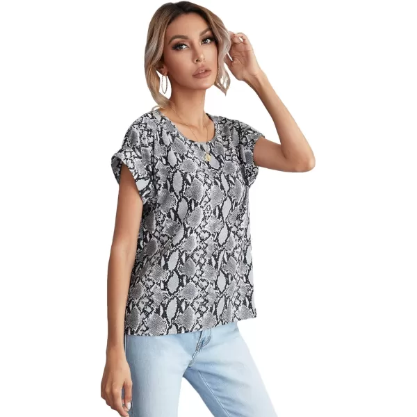 Floerns Women's Short Sleeve Business Casual Tops Graphic Print Office Work Blouse Tops