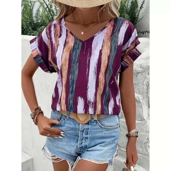 Floerns Women's Short Sleeve Business Casual Tops Graphic Print Office Work Blouse Tops
