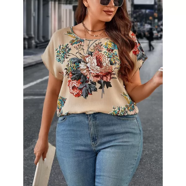 Floerns Women's Short Sleeve Business Casual Tops Graphic Print Office Work Blouse Tops