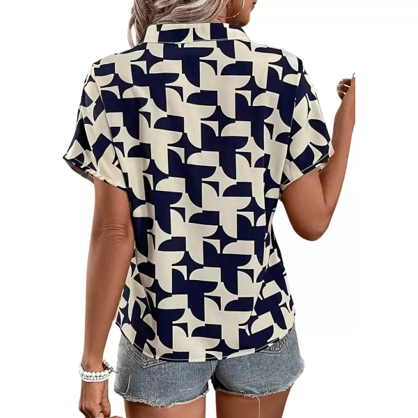 Floerns Women's Short Sleeve Business Casual Tops Graphic Print Office Work Blouse Tops