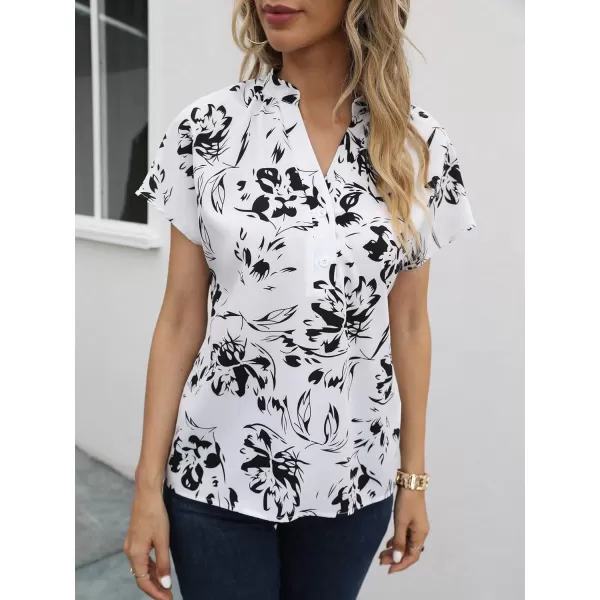 Floerns Women's Short Sleeve Business Casual Tops Graphic Print Office Work Blouse Tops