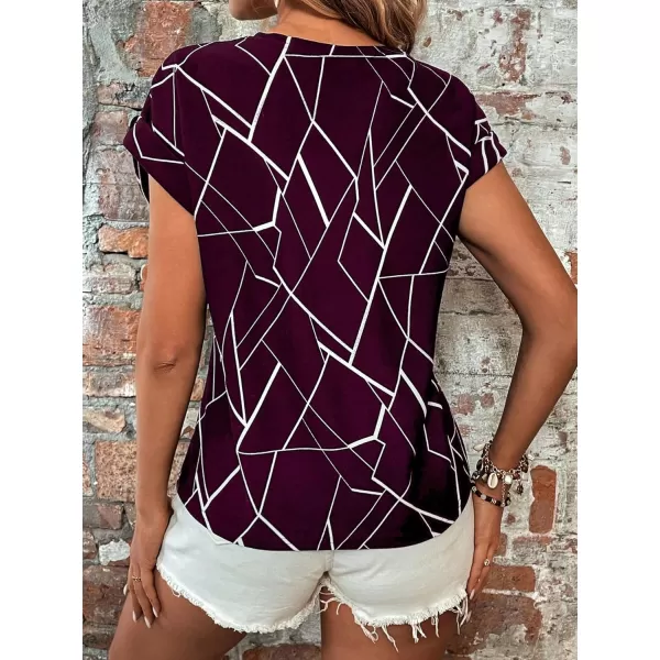 Floerns Women's Short Sleeve Business Casual Tops Graphic Print Office Work Blouse Tops