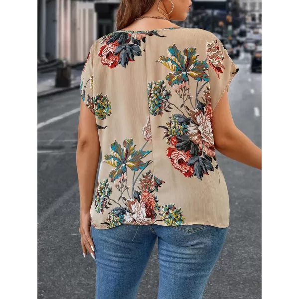 Floerns Women's Short Sleeve Business Casual Tops Graphic Print Office Work Blouse Tops