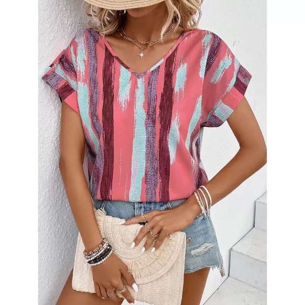Floerns Women's Short Sleeve Business Casual Tops Graphic Print Office Work Blouse Tops
