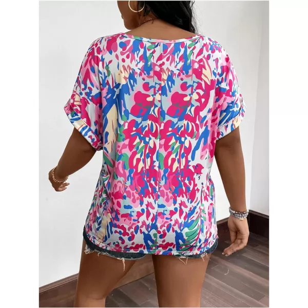 Floerns Women's Short Sleeve Business Casual Tops Graphic Print Office Work Blouse Tops