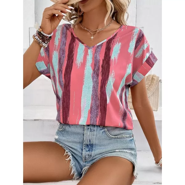 Floerns Women's Short Sleeve Business Casual Tops Graphic Print Office Work Blouse Tops