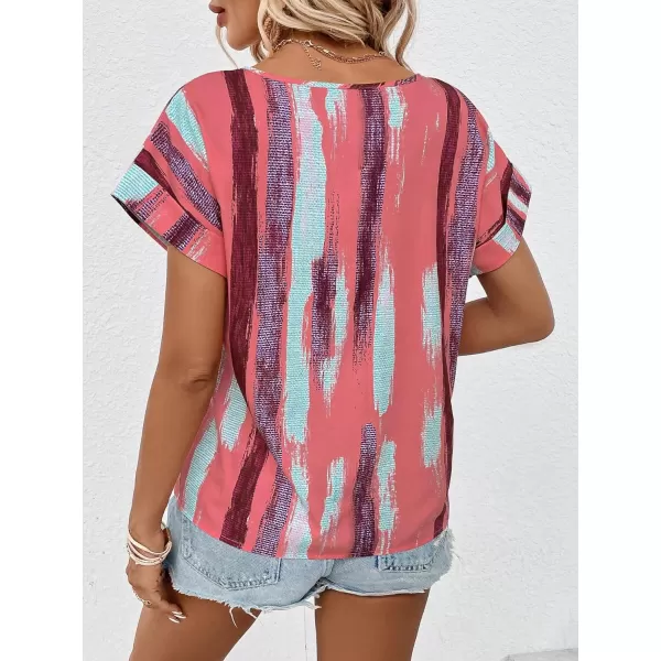 Floerns Women's Short Sleeve Business Casual Tops Graphic Print Office Work Blouse Tops