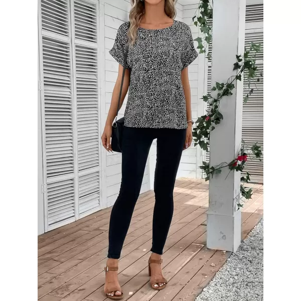 Floerns Women's Short Sleeve Business Casual Tops Graphic Print Office Work Blouse Tops