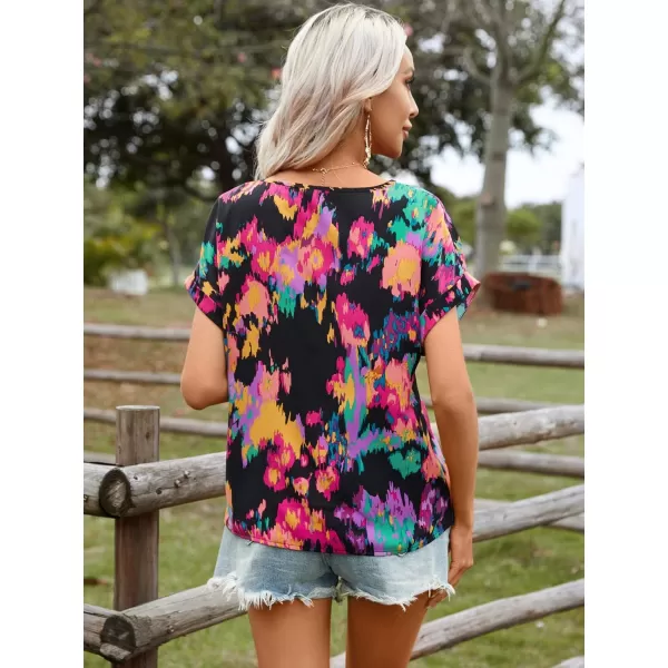 Floerns Women's Short Sleeve Business Casual Tops Graphic Print Office Work Blouse Tops
