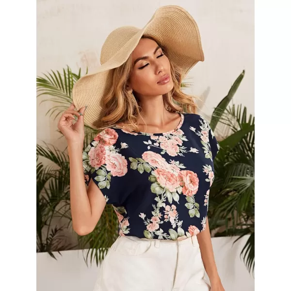 Floerns Women's Short Sleeve Business Casual Tops Graphic Print Office Work Blouse Tops