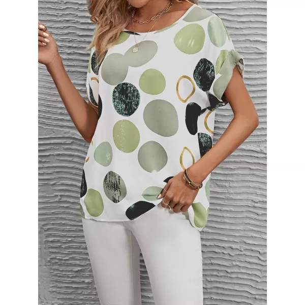 Floerns Women's Short Sleeve Business Casual Tops Graphic Print Office Work Blouse Tops