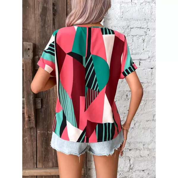 Floerns Women's Short Sleeve Business Casual Tops Graphic Print Office Work Blouse Tops