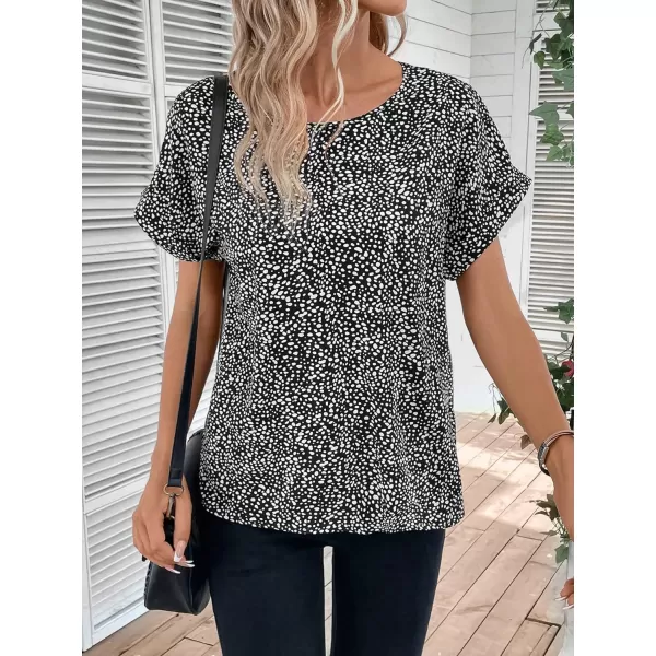 Floerns Women's Short Sleeve Business Casual Tops Graphic Print Office Work Blouse Tops