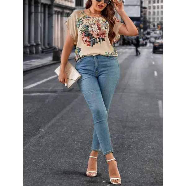 Floerns Women's Short Sleeve Business Casual Tops Graphic Print Office Work Blouse Tops