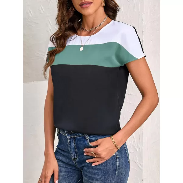 Floerns Women's Short Sleeve Business Casual Tops Graphic Print Office Work Blouse Tops