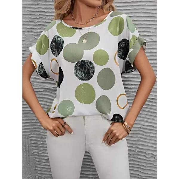 Floerns Women's Short Sleeve Business Casual Tops Graphic Print Office Work Blouse Tops