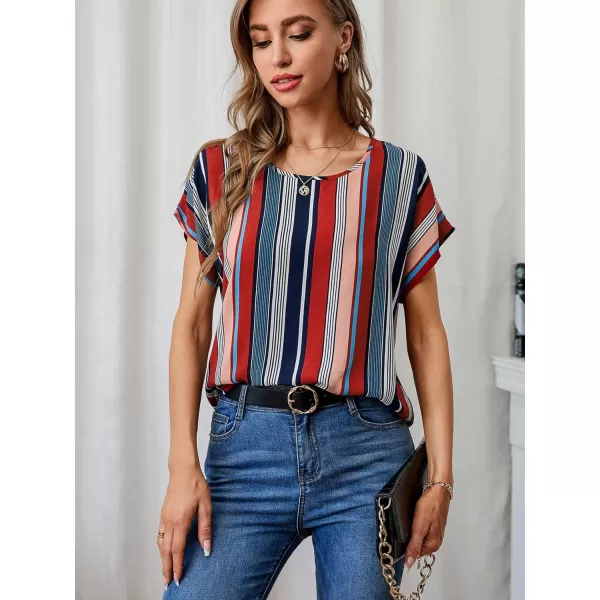 Floerns Women's Short Sleeve Business Casual Tops Graphic Print Office Work Blouse Tops