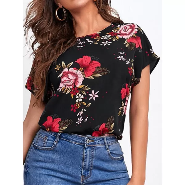 Floerns Women's Short Sleeve Business Casual Tops Graphic Print Office Work Blouse Tops