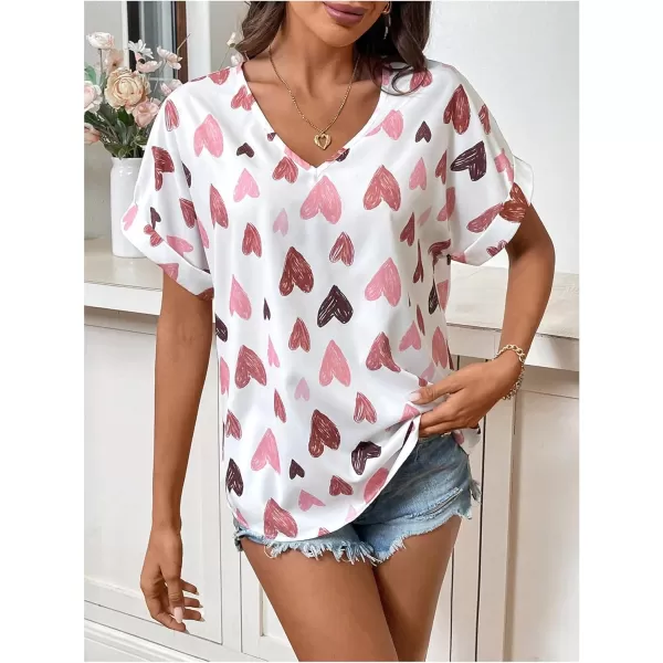 Floerns Women's Short Sleeve Business Casual Tops Graphic Print Office Work Blouse Tops