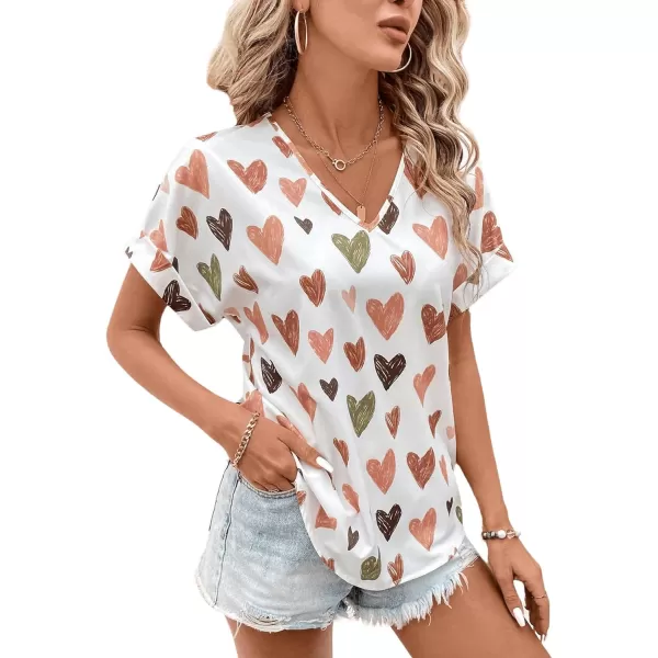Floerns Women's Short Sleeve Business Casual Tops Graphic Print Office Work Blouse Tops