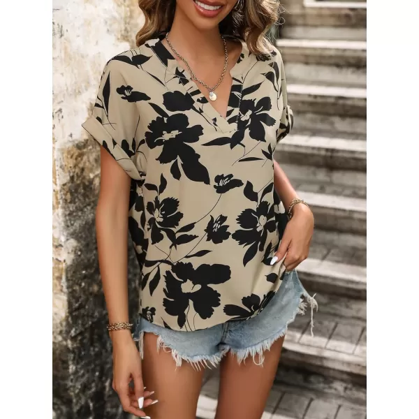 Floerns Women's Short Sleeve Business Casual Tops Graphic Print Office Work Blouse Tops