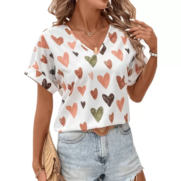 Floerns Women's Short Sleeve Business Casual Tops Graphic Print Office Work Blouse Tops