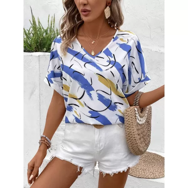 Floerns Women's Short Sleeve Business Casual Tops Graphic Print Office Work Blouse Tops