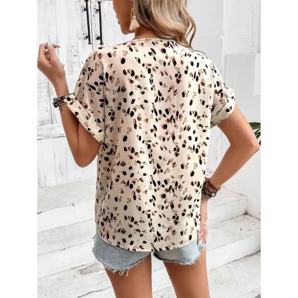 Floerns Women's Short Sleeve Business Casual Tops Graphic Print Office Work Blouse Tops