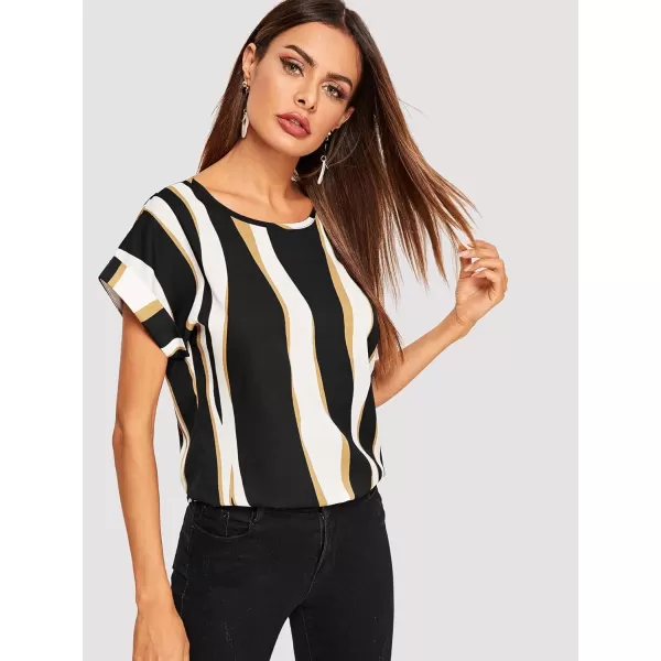Floerns Women's Short Sleeve Business Casual Tops Graphic Print Office Work Blouse Tops