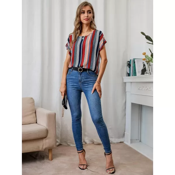 Floerns Women's Short Sleeve Business Casual Tops Graphic Print Office Work Blouse Tops
