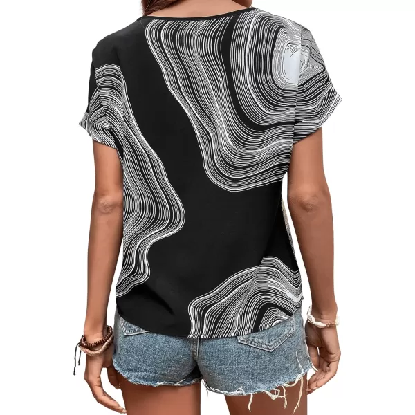 Floerns Women's Short Sleeve Business Casual Tops Graphic Print Office Work Blouse Tops
