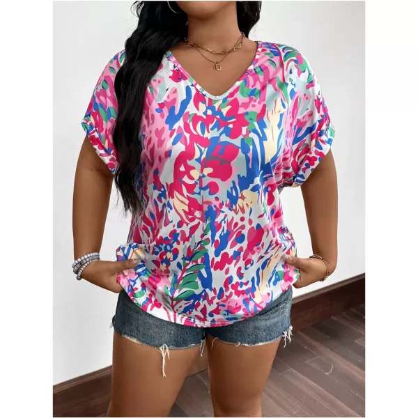 Floerns Women's Short Sleeve Business Casual Tops Graphic Print Office Work Blouse Tops