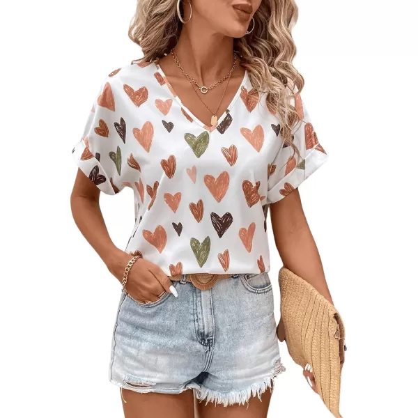 Floerns Women's Short Sleeve Business Casual Tops Graphic Print Office Work Blouse Tops