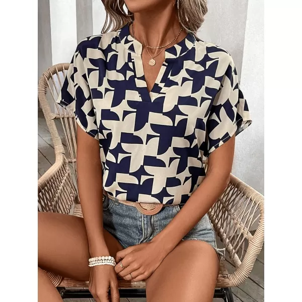 Floerns Women's Short Sleeve Business Casual Tops Graphic Print Office Work Blouse Tops