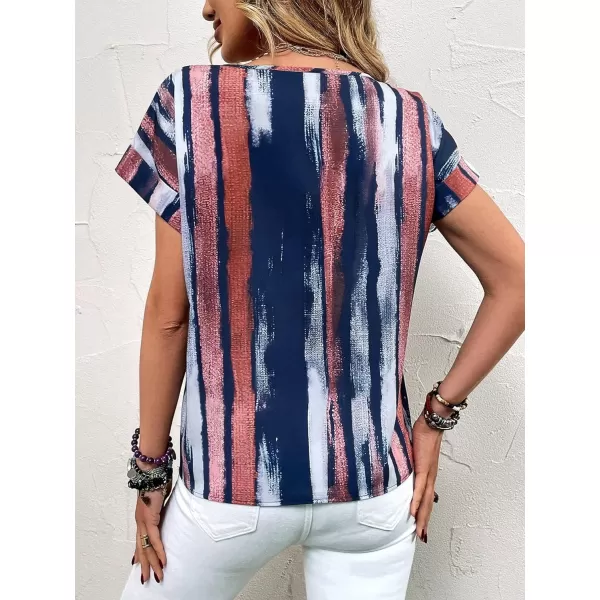 Floerns Women's Short Sleeve Business Casual Tops Graphic Print Office Work Blouse Tops