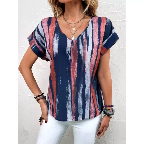 Floerns Women's Short Sleeve Business Casual Tops Graphic Print Office Work Blouse Tops