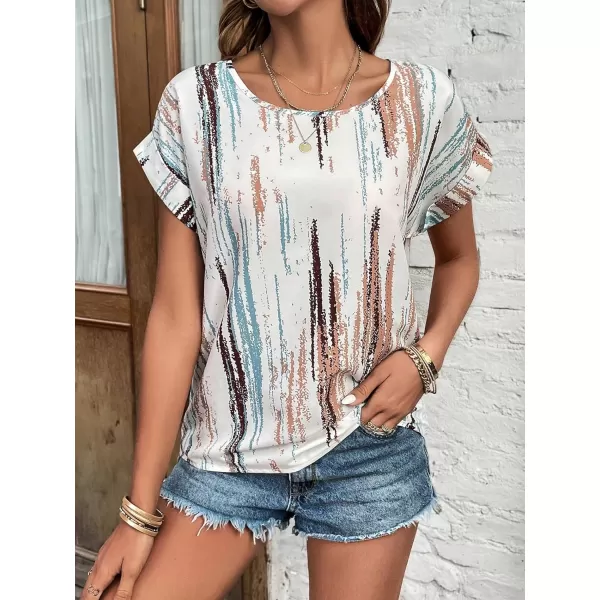 Floerns Women's Short Sleeve Business Casual Tops Graphic Print Office Work Blouse Tops