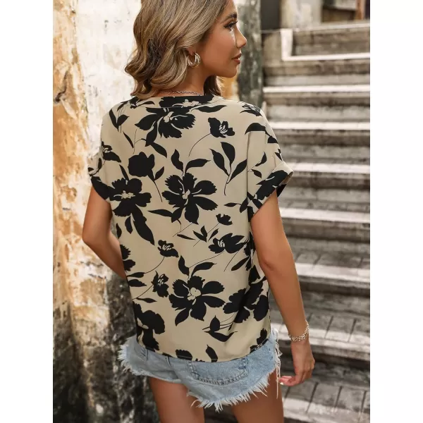 Floerns Women's Short Sleeve Business Casual Tops Graphic Print Office Work Blouse Tops