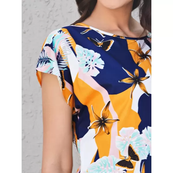 Floerns Women's Short Sleeve Business Casual Tops Graphic Print Office Work Blouse Tops