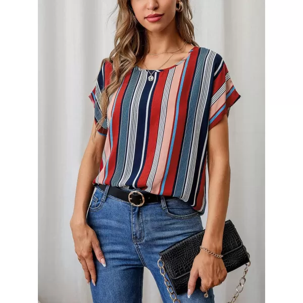 Floerns Women's Short Sleeve Business Casual Tops Graphic Print Office Work Blouse Tops