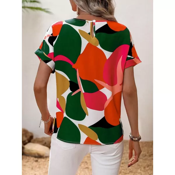 Floerns Women's Short Sleeve Business Casual Tops Graphic Print Office Work Blouse Tops