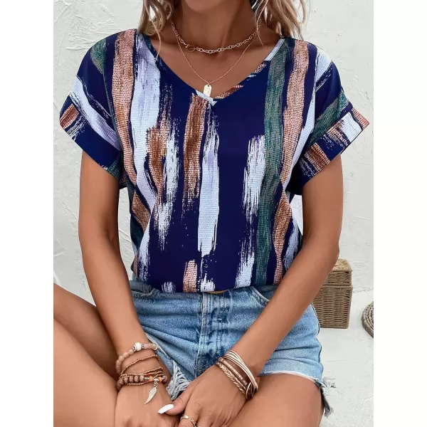 Floerns Women's Short Sleeve Business Casual Tops Graphic Print Office Work Blouse Tops