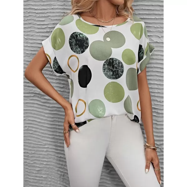 Floerns Women's Short Sleeve Business Casual Tops Graphic Print Office Work Blouse Tops