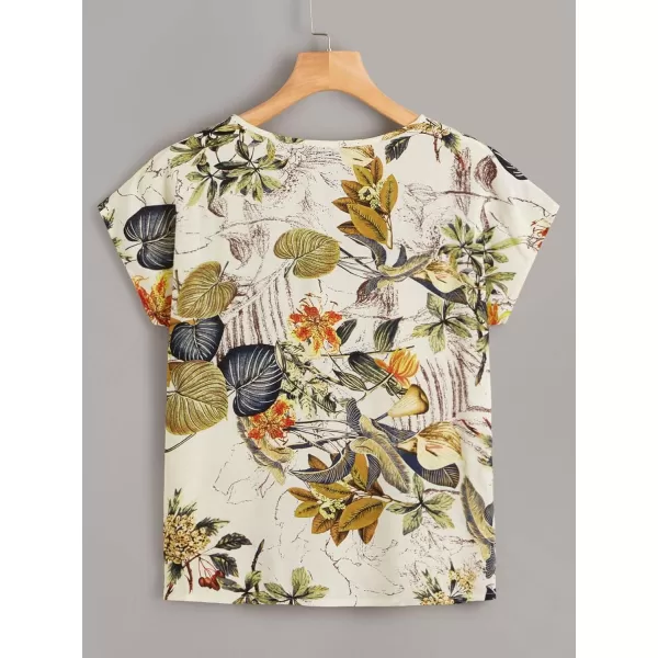 Floerns Women's Short Sleeve Business Casual Tops Graphic Print Office Work Blouse Tops
