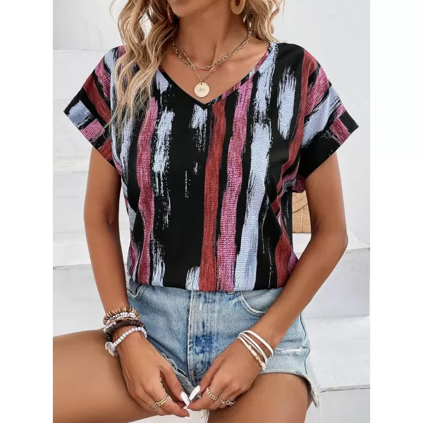 Floerns Women's Short Sleeve Business Casual Tops Graphic Print Office Work Blouse Tops