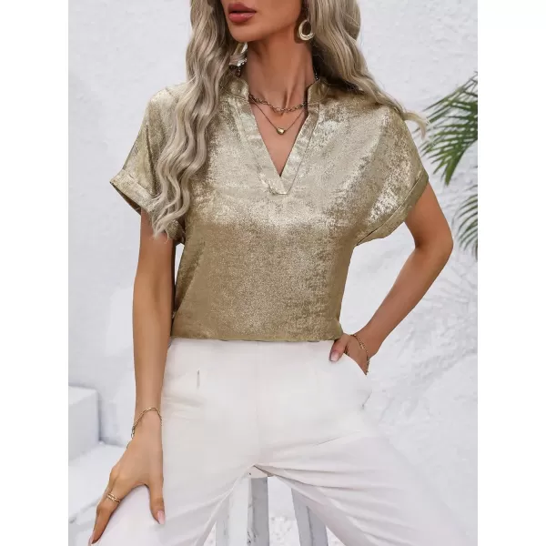 Floerns Women's Short Sleeve Business Casual Tops Graphic Print Office Work Blouse Tops
