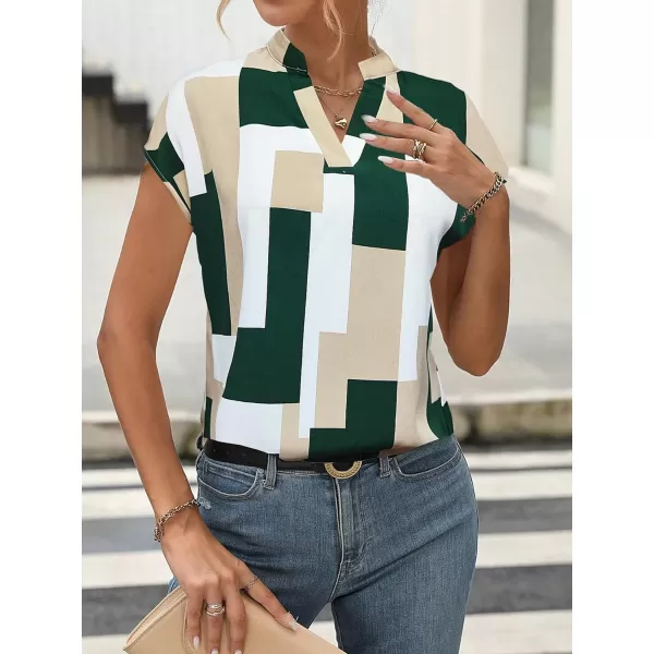 Floerns Women's Short Sleeve Business Casual Tops Graphic Print Office Work Blouse Tops